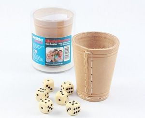 Würfelbecher aus Leder mit 6 Würfeln